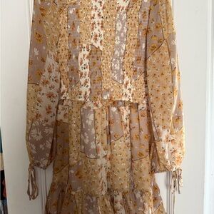 Aura Floral Patchwork Dress - Beige and Yellow